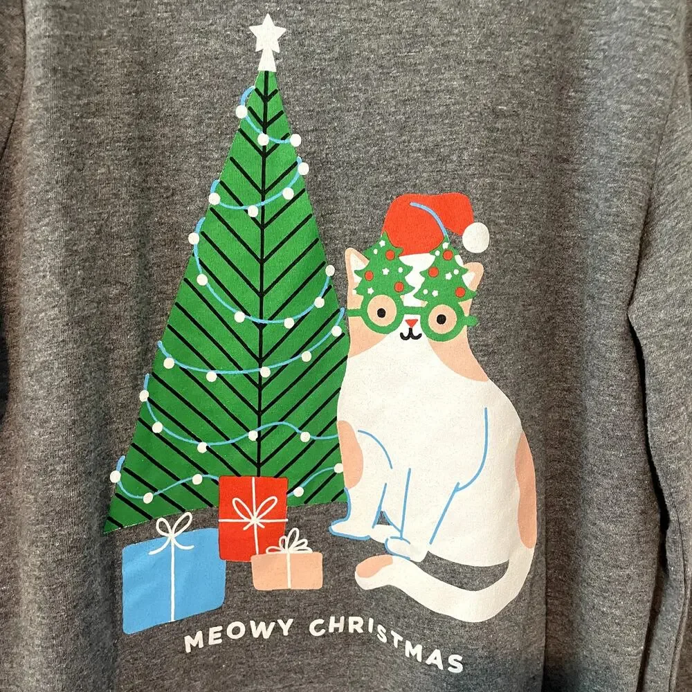 Old Navy Meowy Christmas Girl's Long Sleeve Tee Shirt Sz XL 14-16